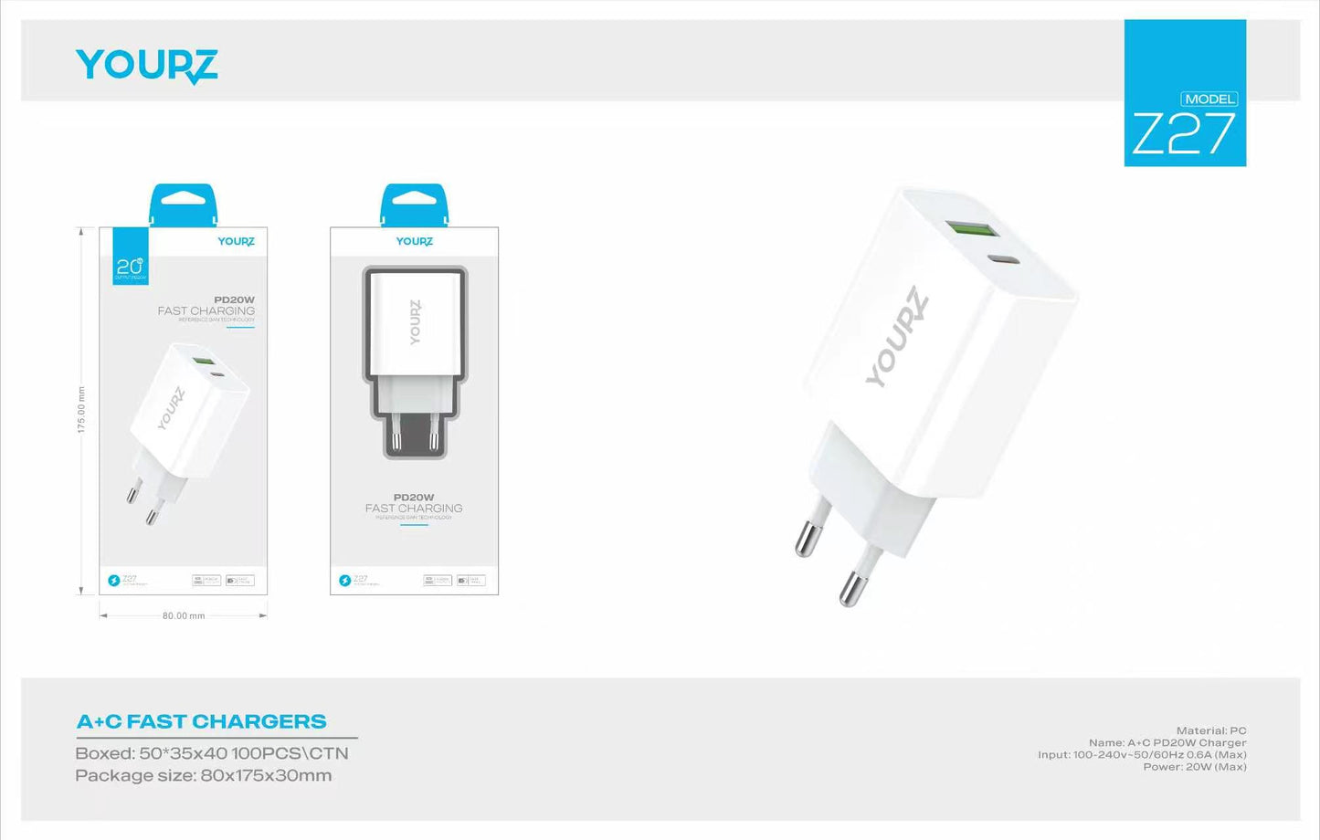 Z27- Yourz/ Ficha 20W tipo C+USB