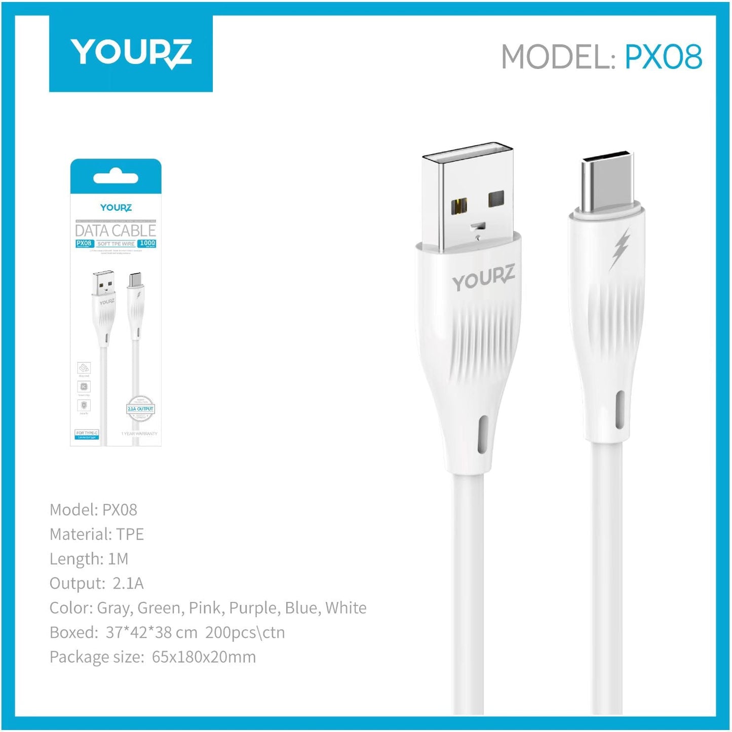 Cable 2.1 a Type C 1M YOURZ