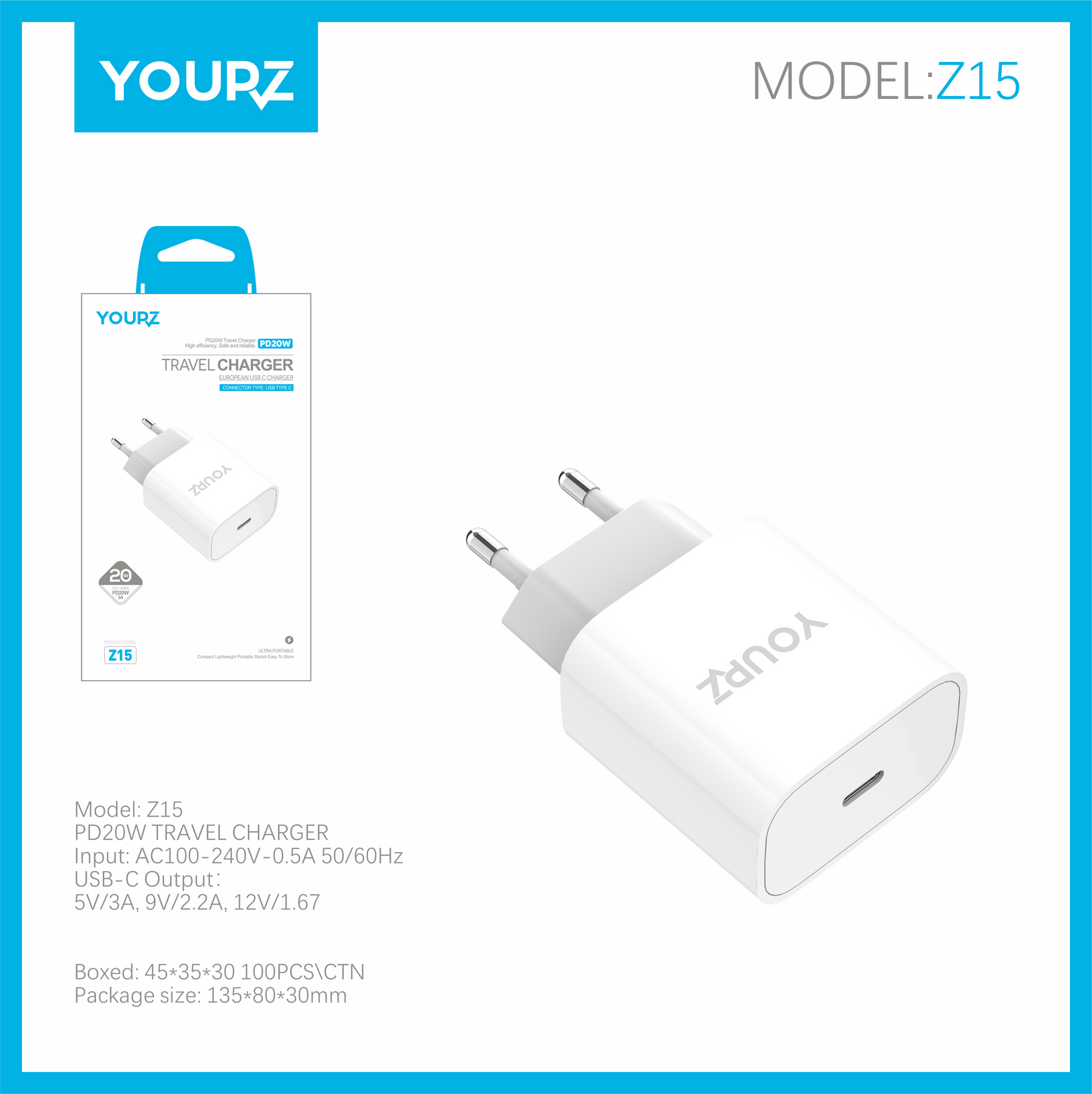 Cargador Yourz/ Ficha 20W tipo C