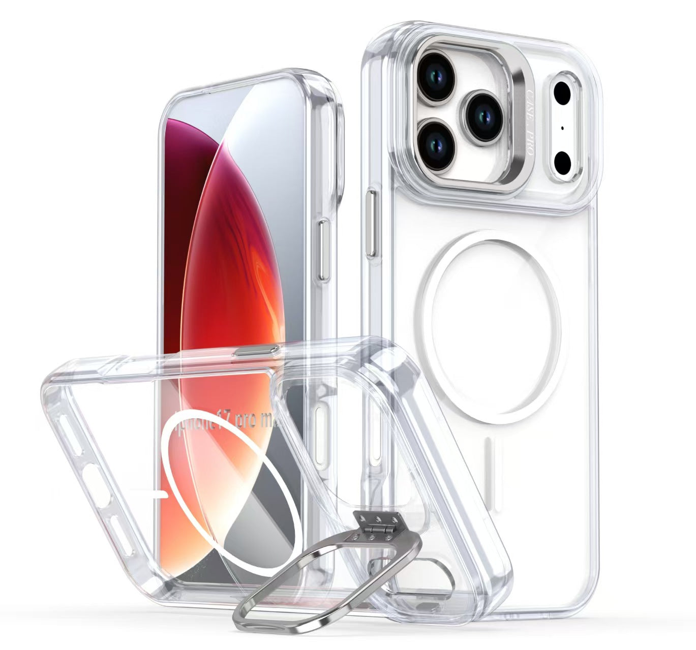 CASE CON PROTECTOR DE CAMARA, MAGSAFE Y SOPORTE  DE ALUMINIO- IPHONE
