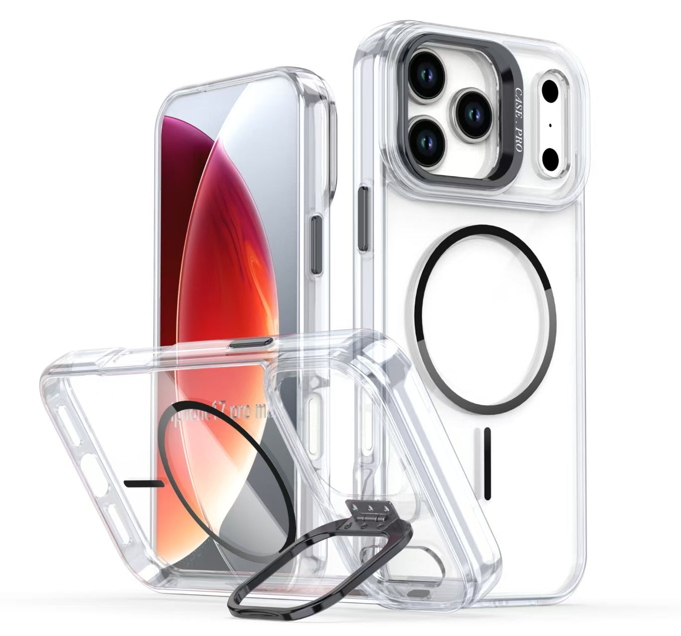 CASE CON PROTECTOR DE CAMARA, MAGSAFE Y SOPORTE  DE ALUMINIO- IPHONE