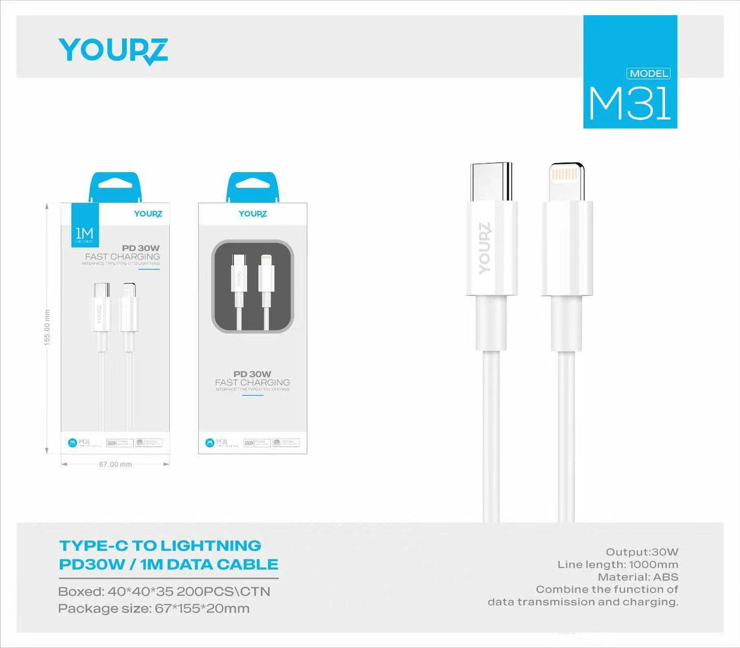 M31L- Cable 1M- Lightning-Type C 30w/5A