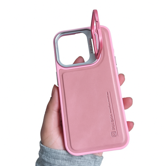 Protector rígido cuero con protector de camara y soporte - iPhone