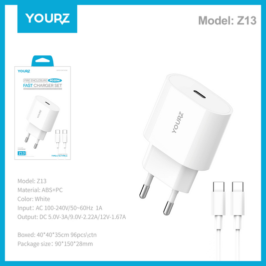 Cargador + Cable tipo C YOURZ/ Ficha 20W  tipo C