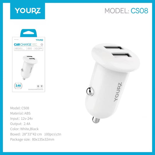 Cargador 12v Auto YOURZ  2 USB 2.4