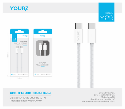 Cable Type C  a Type C ACORDONADO  SUPER RAPIDO 30W/5A