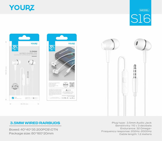 Auriculares IN EAR 3.5mm Yourz