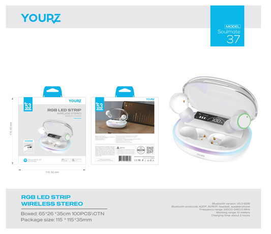 Auricular Inalambrico  TWS YOURZ-  IN EAR RGB LED STRIP